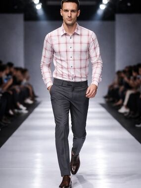 Marc Ecko Pink and White Plaid Button-Up Shirt